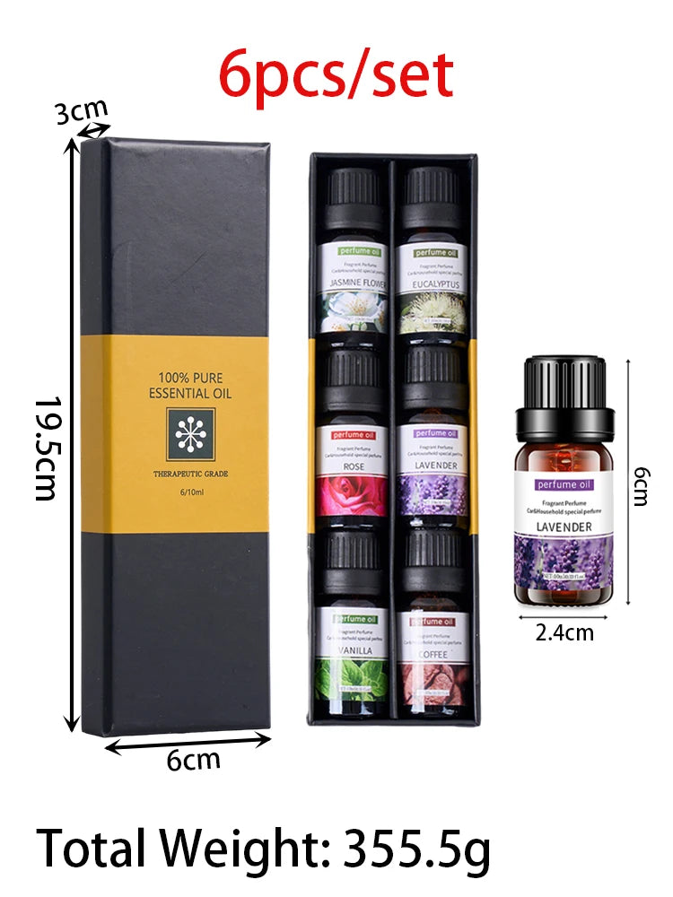 Essential Oil Set 6x10ml - Water-Soluble Aromatherapy Diffuser & Massage Kit