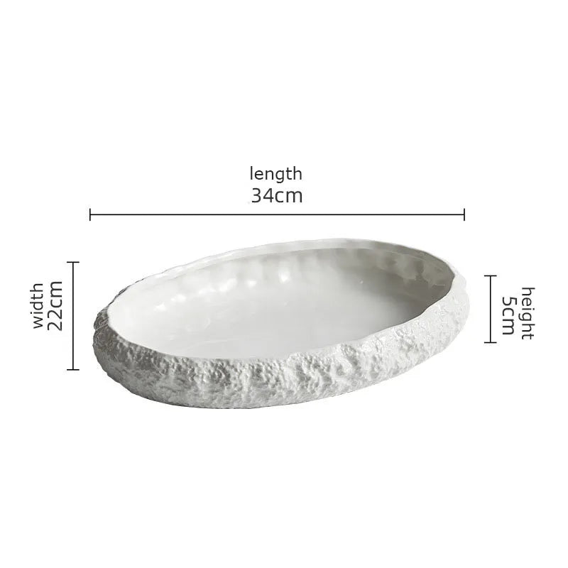 Textured Ceramic Dinner Plate - Pure White Rock Pattern Plate for Steaks