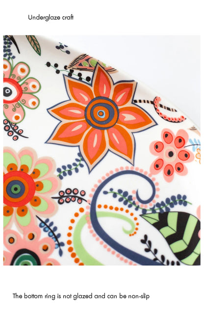 Handled Porcelain Plates Floral Design - Serving Plates for Desserts and Salads"