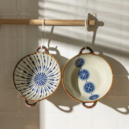 Handled Ceramic Noodle Bowl Japanese - 7.5 Inch Microwave Safe Soup Bowl