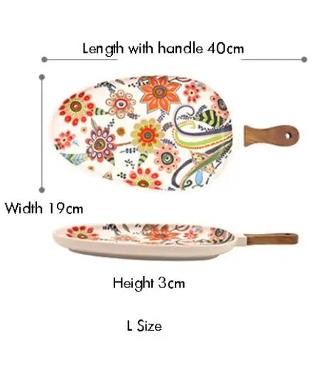 Handled Porcelain Plates Floral Design - Serving Plates for Desserts and Salads"