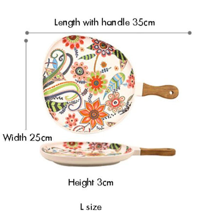 Handled Porcelain Plates Floral Design - Serving Plates for Desserts and Salads"