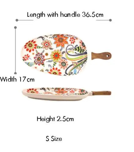 Handled Porcelain Plates Floral Design - Serving Plates for Desserts and Salads"