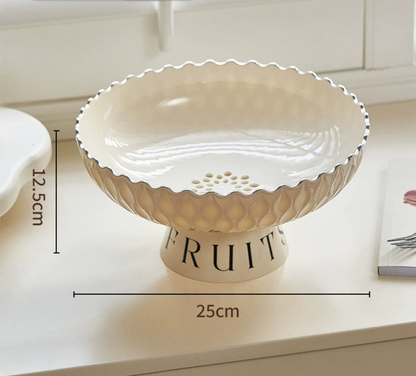 Japanese Glass Fruit Dish with Wood Base - Decorative Compote for Living Room