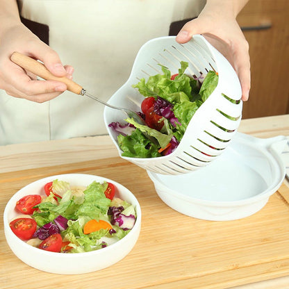 Vegetable Cutting Bowl - Quick Salad Prep Gadget with Slicing Function