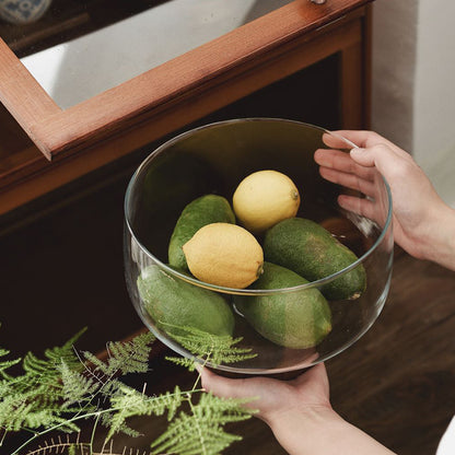 Japanese Glass Fruit Dish with Wood Base - Decorative Compote for Living Room