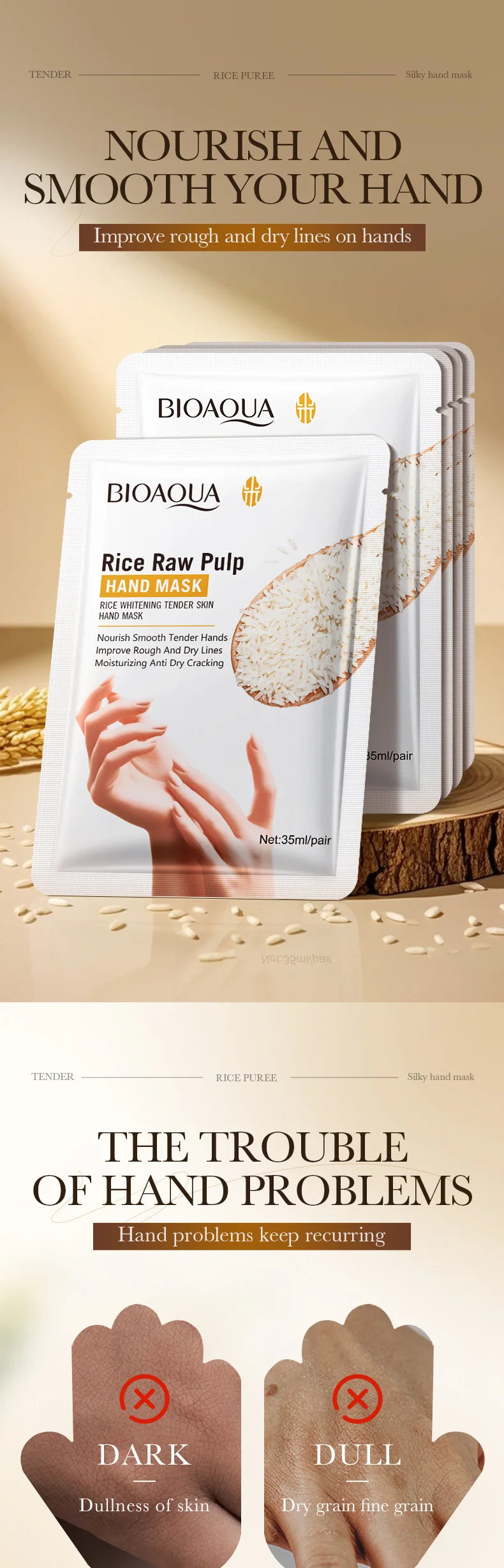 White Rice Hand Mask - Moisturising Anti-Aging Hand Gloves