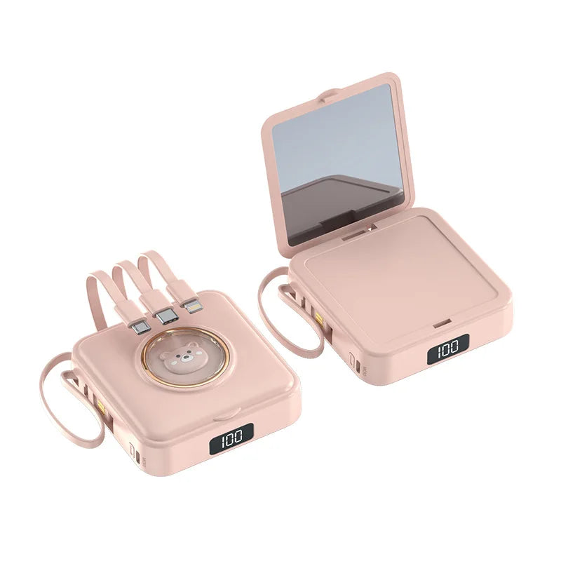 Power Bank 20000mAh Cosmetic Mirror - Portable Charger with Charging Cable"