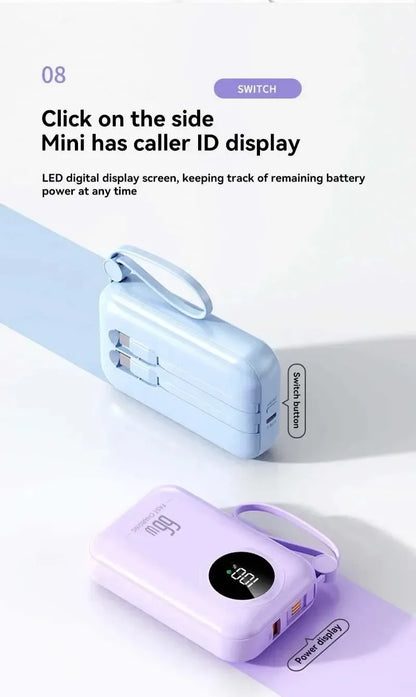 Portable Power Bank 20000mAh Digital - Fast Charging Mobile Battery with Cable