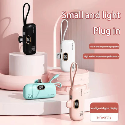 Digital -High Capacity Power Bank 30000mAh - Mini Capsule Fast Charger Mobile Battery Battery with Cable
