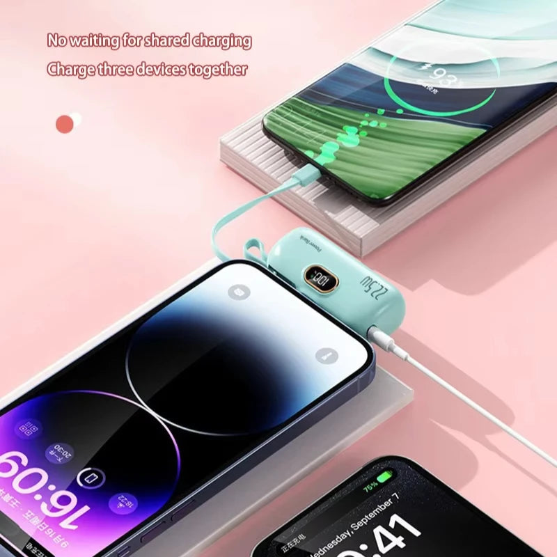 Digital -High Capacity Power Bank 30000mAh - Mini Capsule Fast Charger Mobile Battery Battery with Cable