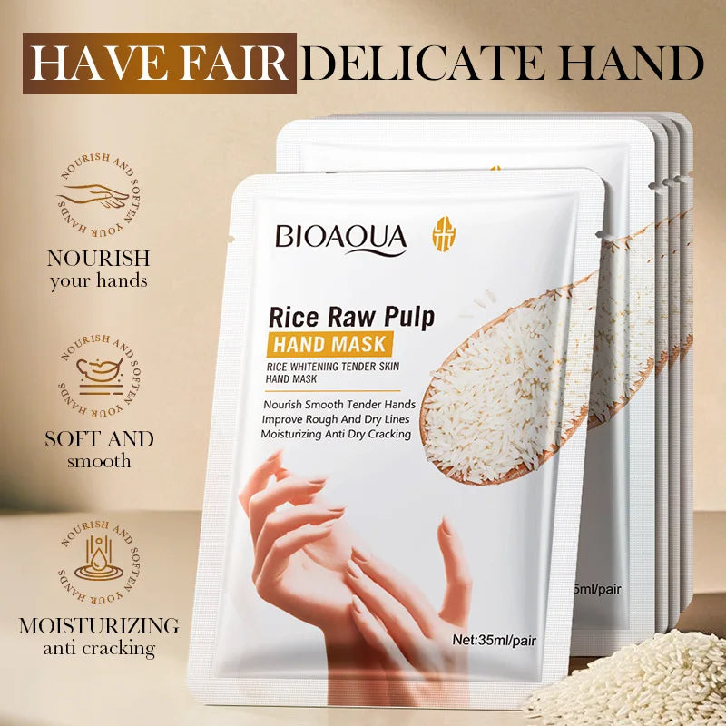 White Rice Hand Mask - Moisturising Anti-Aging Hand Gloves