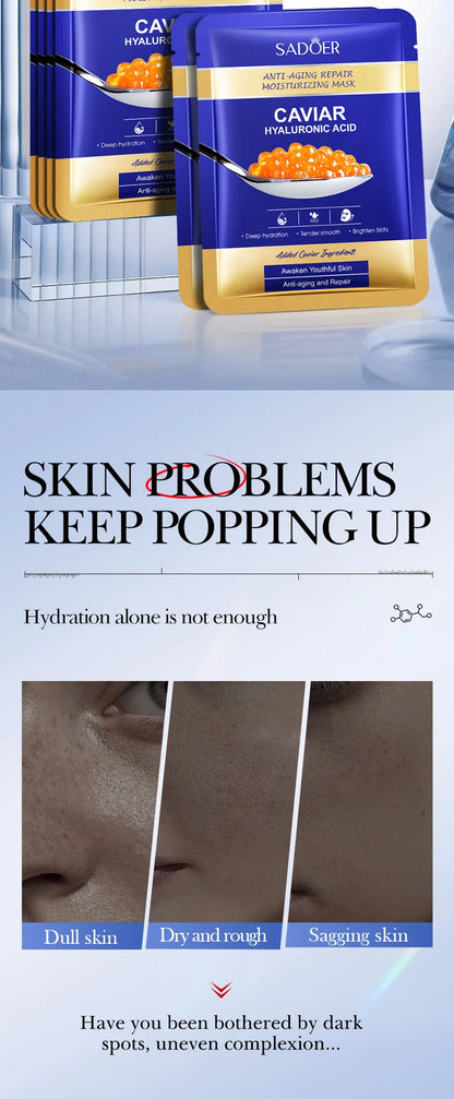 Caviar Face Masks 5-10pcs - Hyaluronic Acid Hydrating Sheet Masks