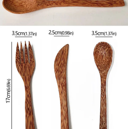 Natural Coconut Tableware Set - Handmade Wooden Cutlery for Desserts"