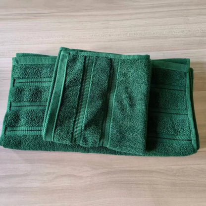 Cotton Towel Set 3pcs - Bath, Hand & Face Towels Dark Green