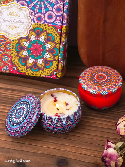 Scented Candle Set 4pcs - Soy Candles with Crystals & Dried Flowers