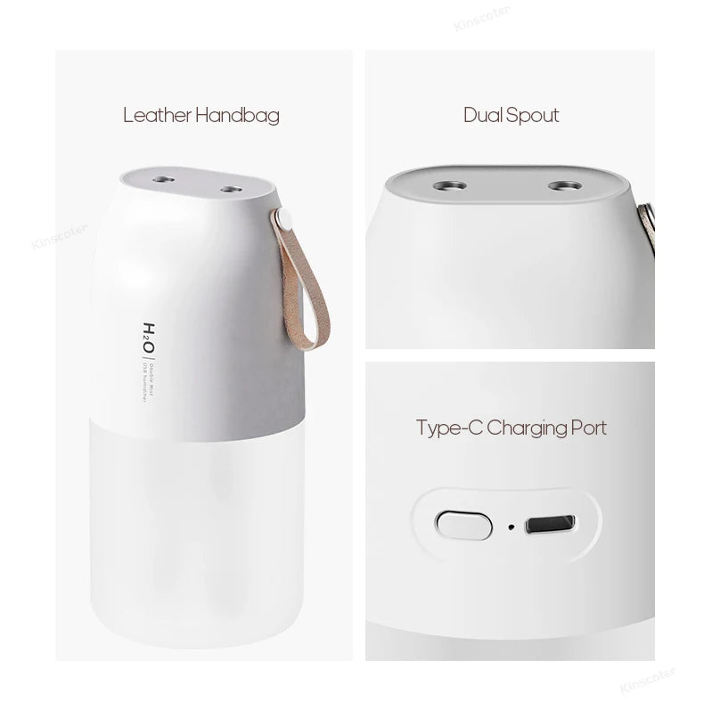 Ultrasonic Humidifier 300ml - Rechargeable 2000mAh USB Portable Mist Diffuser