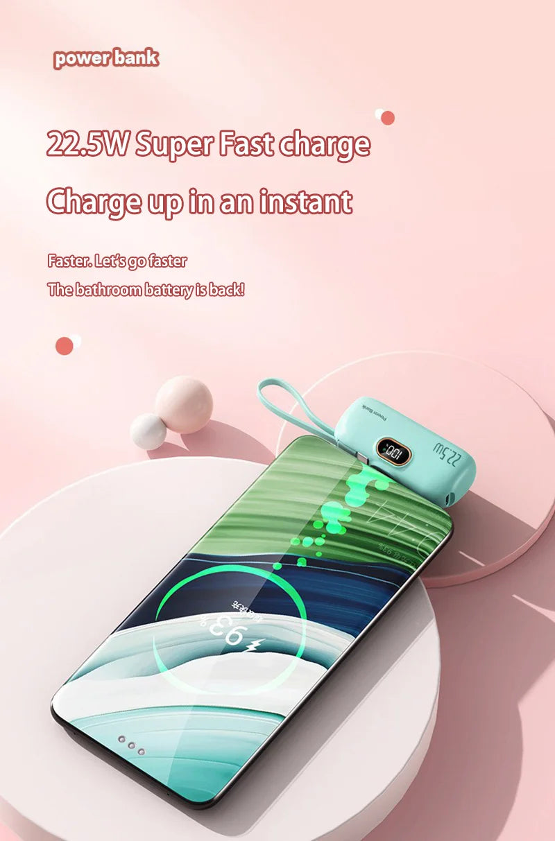 Digital -High Capacity Power Bank 30000mAh - Mini Capsule Fast Charger Mobile Battery Battery with Cable