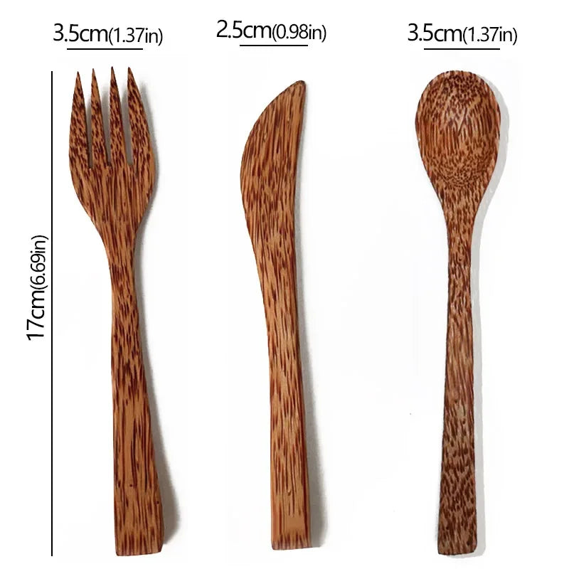 Natural Coconut Tableware Set - Handmade Wooden Cutlery for Desserts"