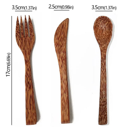 Natural Coconut Tableware Set - Handmade Wooden Cutlery for Desserts"