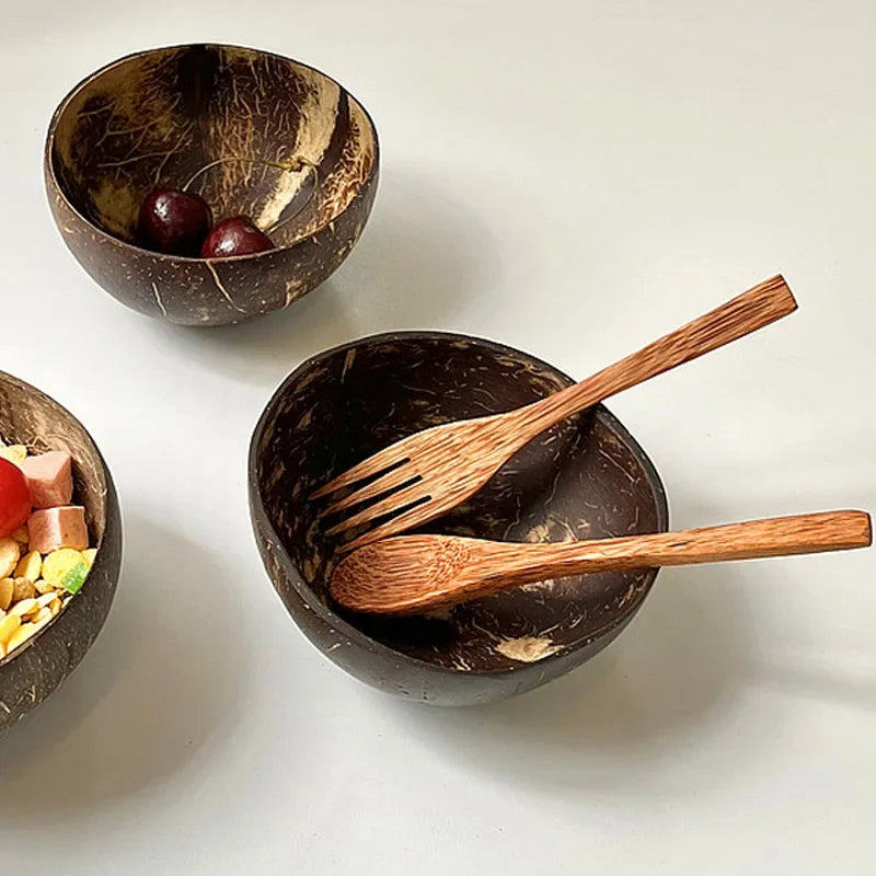 Natural Coconut Tableware Set - Handmade Wooden Cutlery for Desserts"