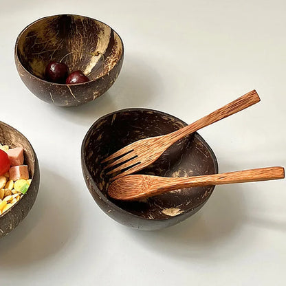 Natural Coconut Tableware Set - Handmade Wooden Cutlery for Desserts"