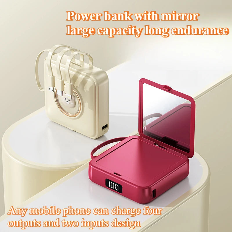 Power Bank 20000mAh Cosmetic Mirror - Portable Charger with Charging Cable"