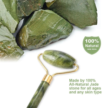 Jade Gua Sha & Roller Set - Natural Stone Facial Massage Beauty Tool