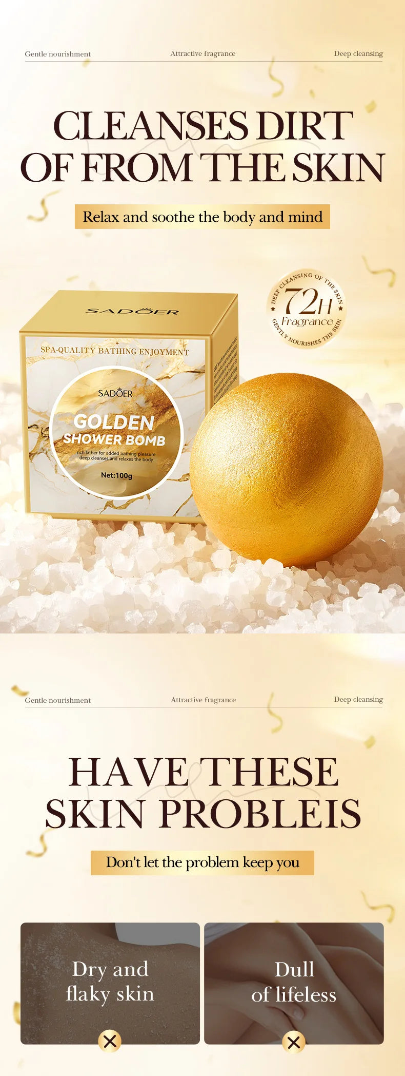 Gold Bath Salt Ball 100g - Deep Cleansing Relaxation Spa Soak
