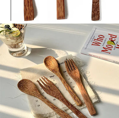 Natural Coconut Tableware Set - Handmade Wooden Cutlery for Desserts"