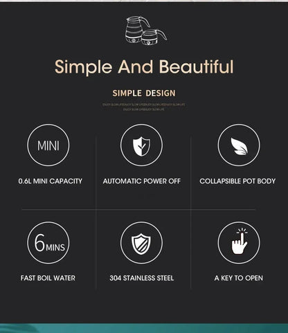 Electric Kettle Mini Foldable 600ml Water Heater Home Hot Water Portable Kitchen Kettle 220V Travel Electric Kettle