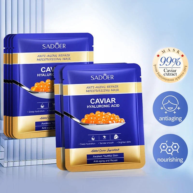 Caviar Face Masks 5-10pcs - Hyaluronic Acid Hydrating Sheet Masks