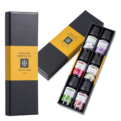 Essential Oil Set 6x10ml - Water-Soluble Aromatherapy Diffuser & Massage Kit