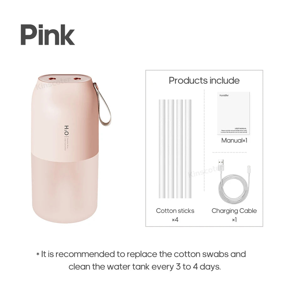Ultrasonic Humidifier 300ml - Rechargeable 2000mAh USB Portable Mist Diffuser