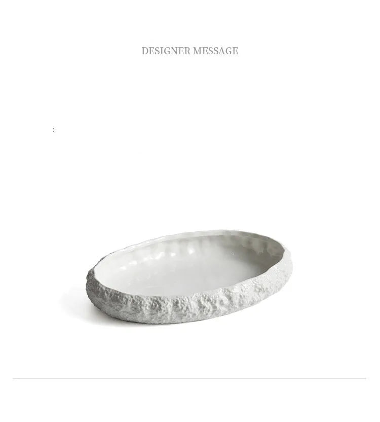 Textured Ceramic Dinner Plate - Pure White Rock Pattern Plate for Steaks