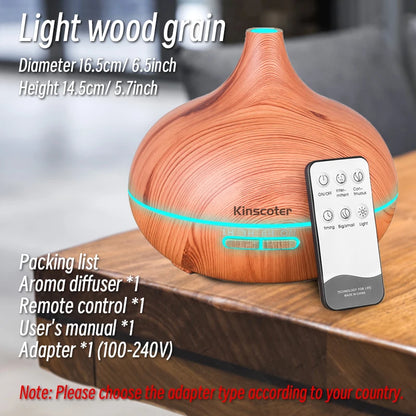 Aromatherapy Diffuser 500ml - Wood Grain Ultrasonic Humidifier 7 Colour LED