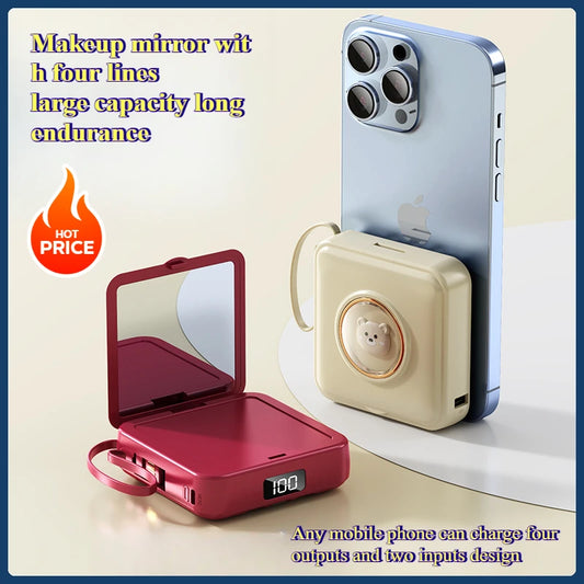 Power Bank 20000mAh Cosmetic Mirror - Portable Charger with Charging Cable"