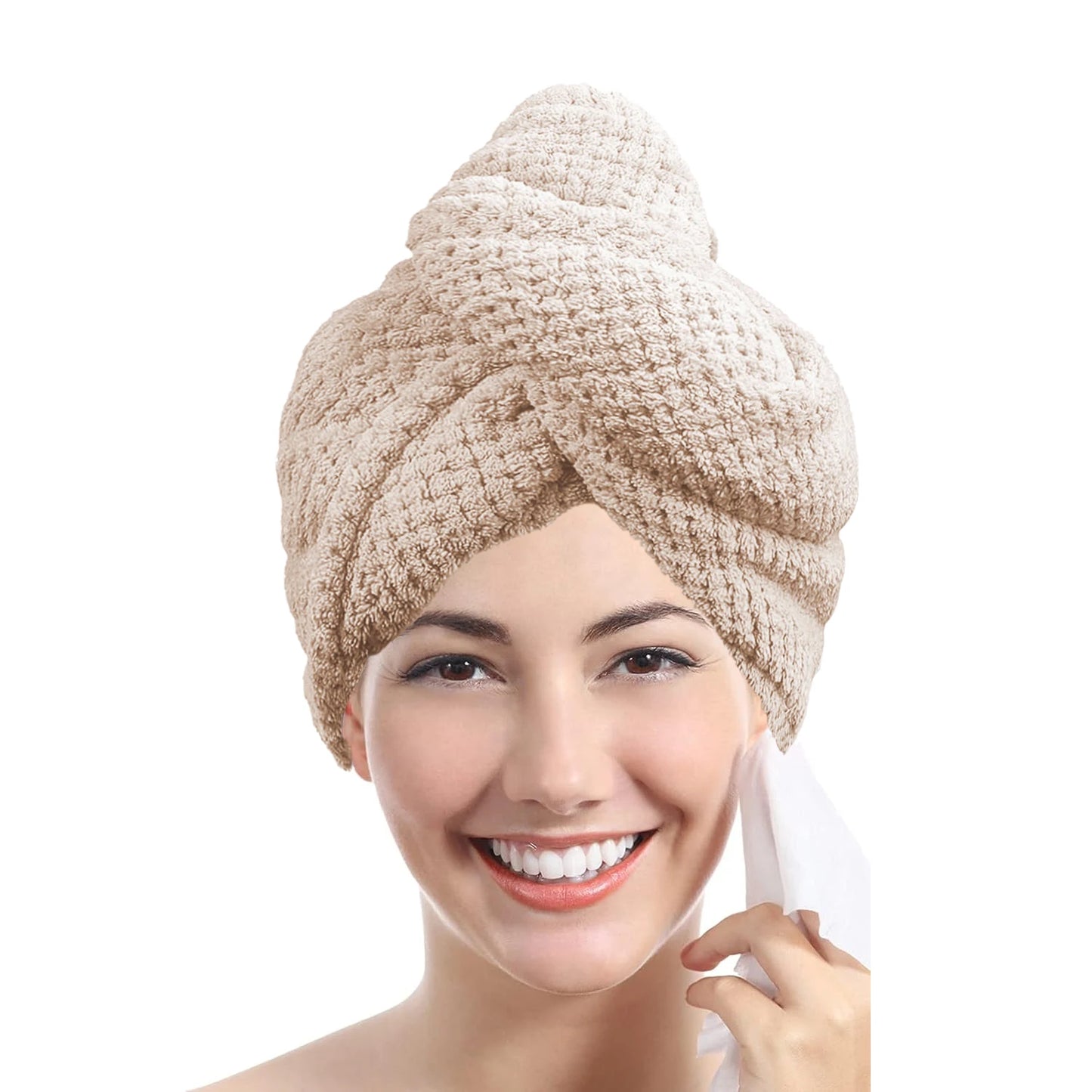 Hair Towel Wrap - Textured Absorbent Turban with Button 25x65cm