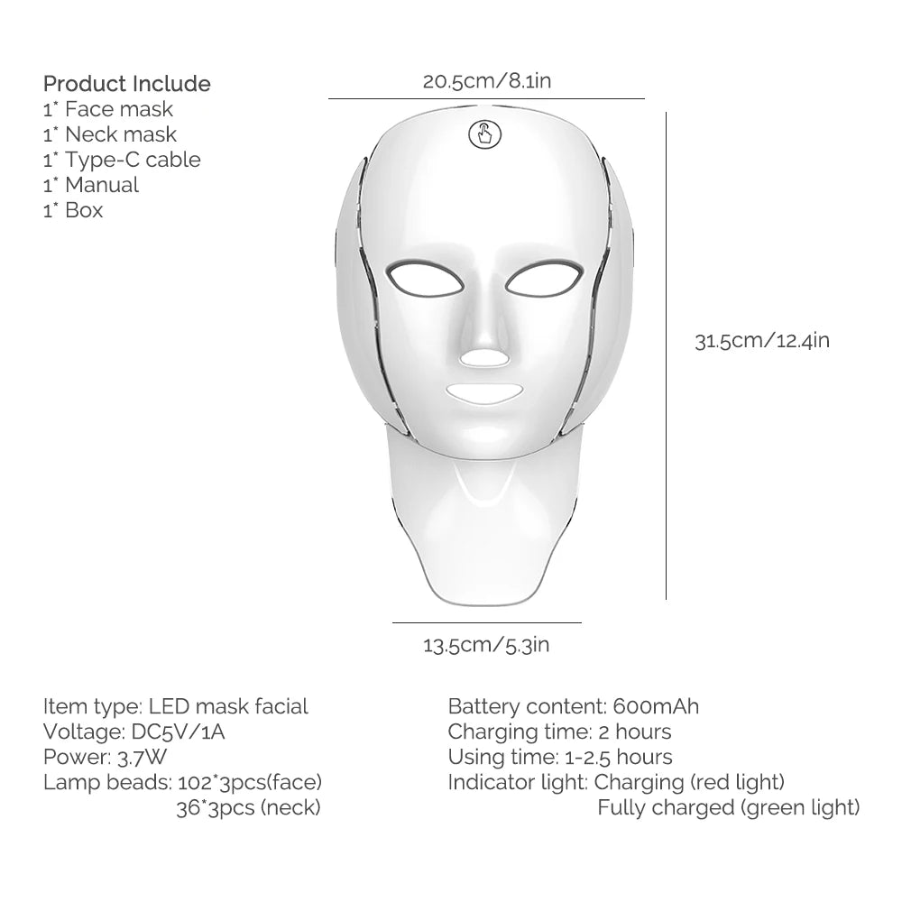 LED Face Mask - 7 Colour Light Therapy for Anti-Ageing & Rejuvenation