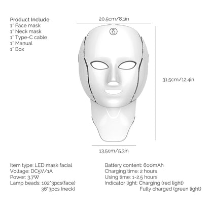 LED Face Mask - 7 Colour Light Therapy for Anti-Ageing & Rejuvenation
