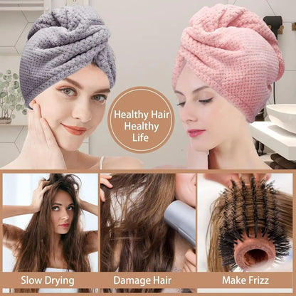 Hair Towel Wrap - Textured Absorbent Turban with Button 25x65cm