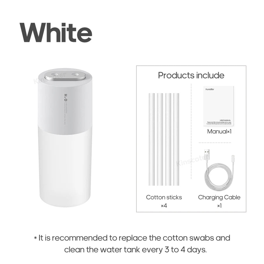Ultrasonic Humidifier 300ml - Rechargeable 2000mAh USB Portable Mist Diffuser