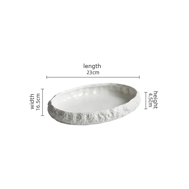 Textured Ceramic Dinner Plate - Pure White Rock Pattern Plate for Steaks