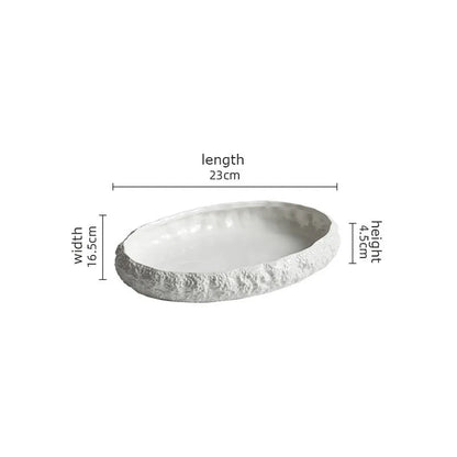 Textured Ceramic Dinner Plate - Pure White Rock Pattern Plate for Steaks
