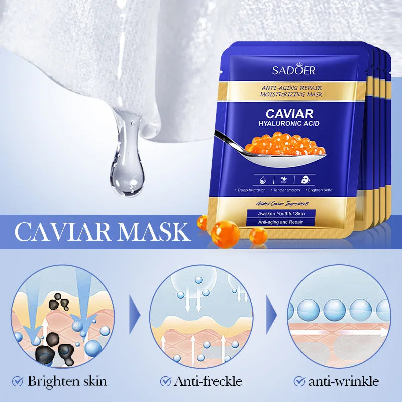 Caviar Face Masks 5-10pcs - Hyaluronic Acid Hydrating Sheet Masks