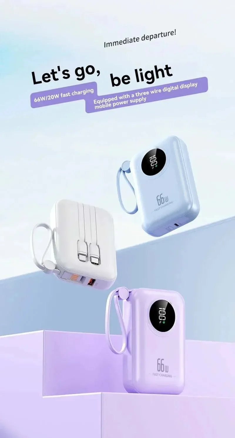 Portable Power Bank 20000mAh Digital - Fast Charging Mobile Battery with Cable