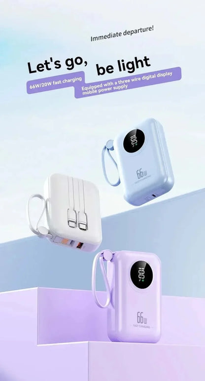 Portable Power Bank 20000mAh Digital - Fast Charging Mobile Battery with Cable