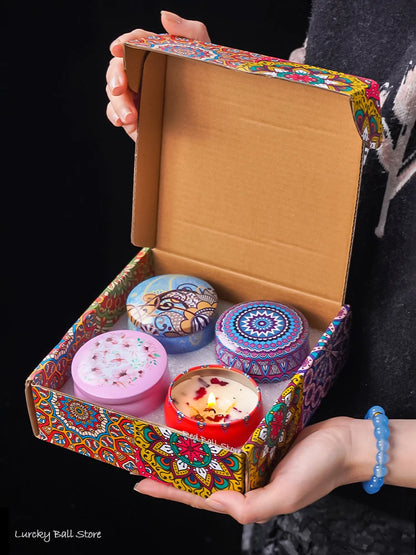 Scented Candle Set 4pcs - Soy Candles with Crystals & Dried Flowers
