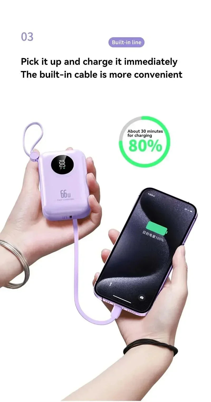 Portable Power Bank 20000mAh Digital - Fast Charging Mobile Battery with Cable