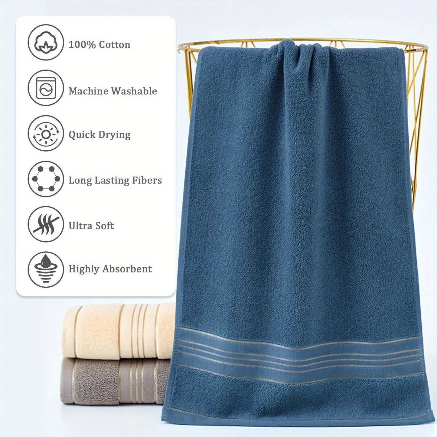 Pure Cotton Bath Towel - Soft Absorbent Quick-Dry Bathroom Towel
